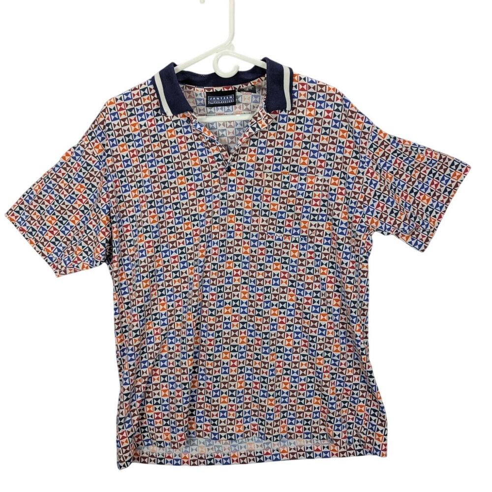 Vintage Jantzen Classics Shirt Mens Large Multicolor Triangles Polo Golf Preppy